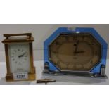 Brass cased carriage clock by Woodford (with key) and Smith Sectric mantel clock (2)