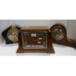 Rectangular mahogany framed Art Deco mantel clock and two others (3)