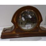 Mahogany cased Napoleon hat mantel clock with key 10" mirrored dial