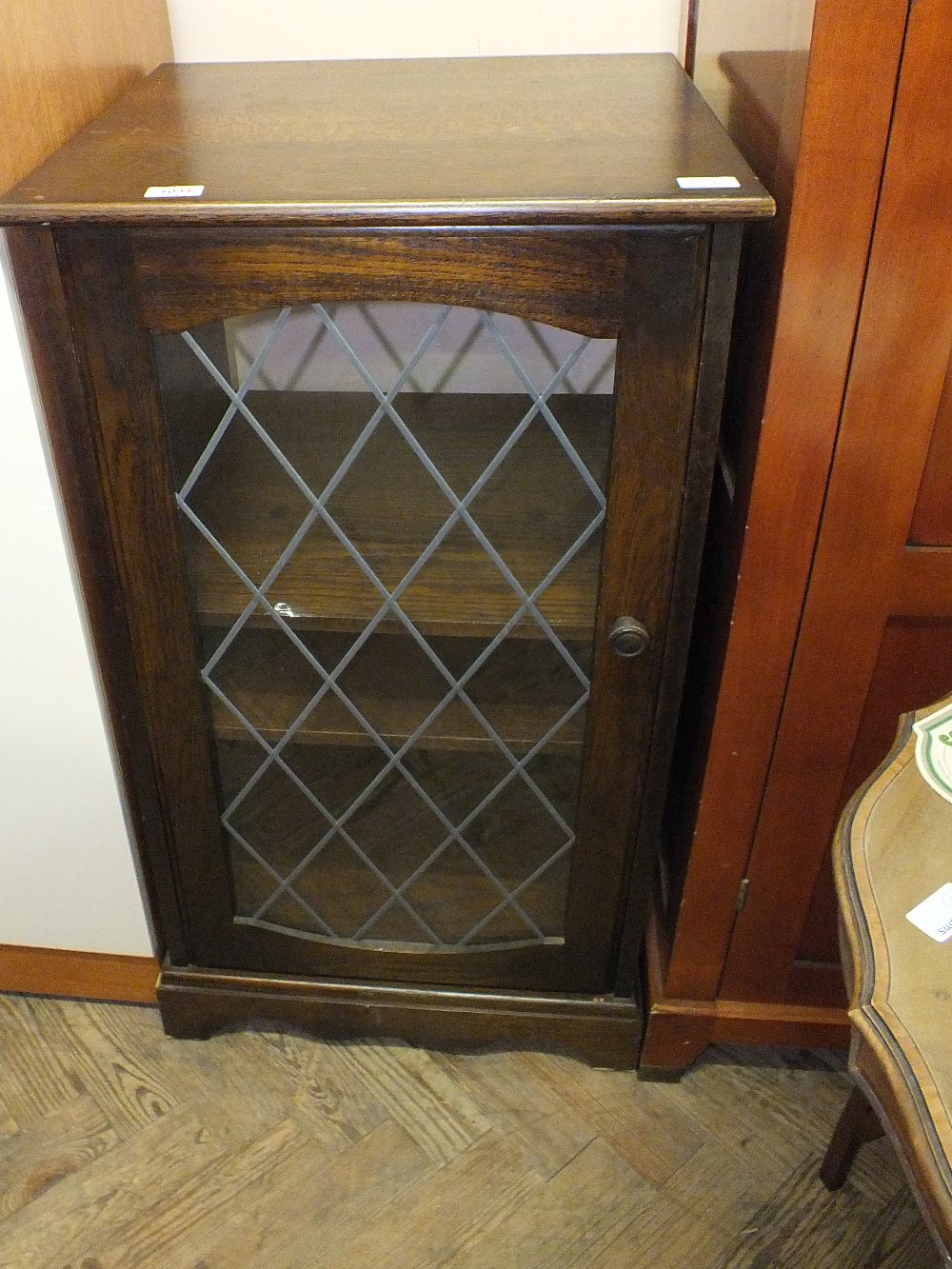 A reproduction oak and leaded light cabinet and a satinwood secretaire - Image 2 of 2