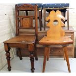 A Victorian hall chair plus three others