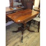 A 19th Century mahogany folding top card table of quadruple supports