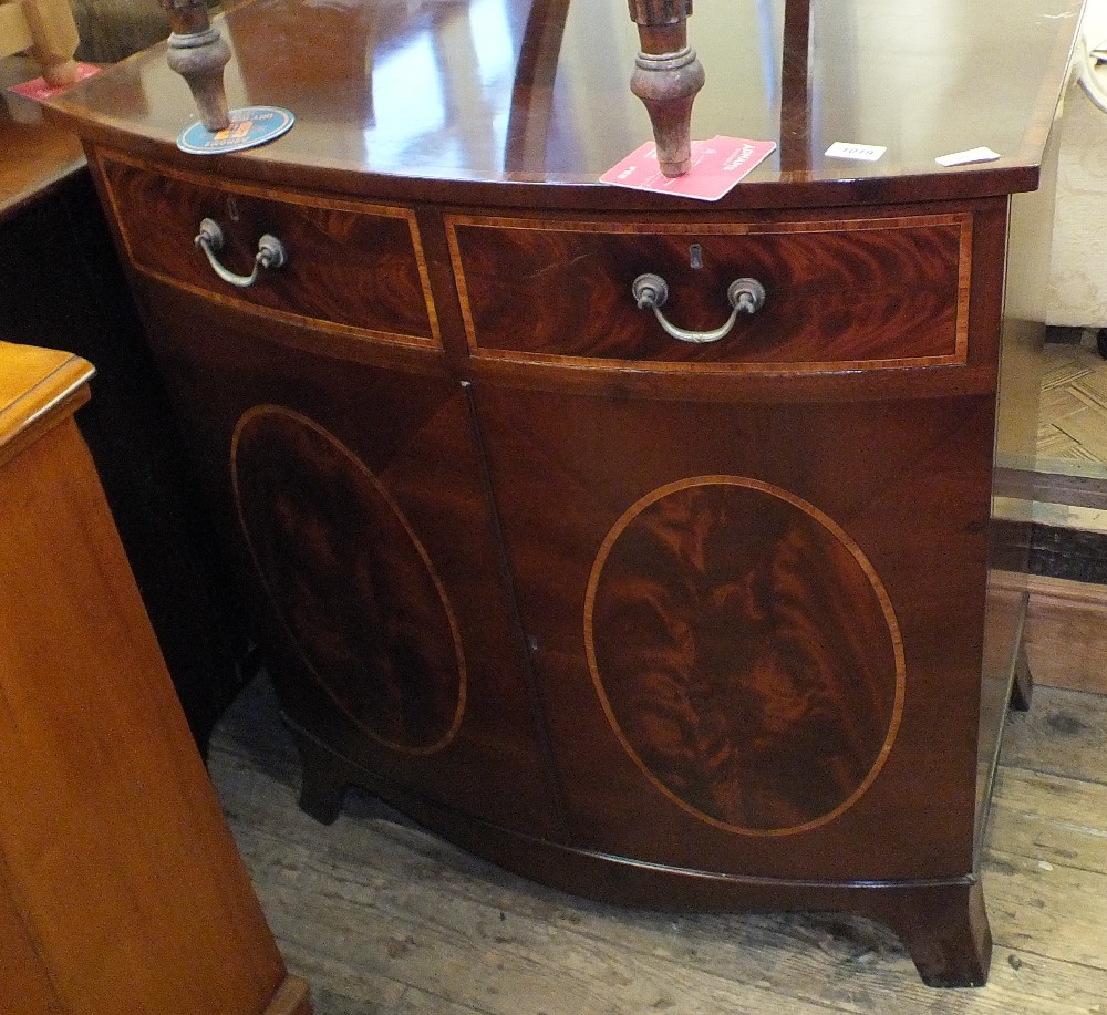 A 19th Century mahogany rope back dining chair plus an inlaid mahogany cabinet