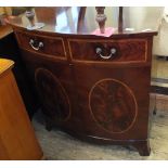 A 19th Century mahogany rope back dining chair plus an inlaid mahogany cabinet