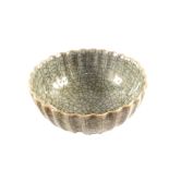 A Chinese crackle ware ribbed bowl, seal mark to base,