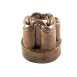 A Victorian copper jelly mould of chain link form, mark and cypher 443 E.J.C.