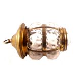 An early 20th Century brass and bulbous glass hanging lantern,