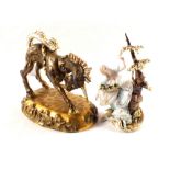 A Wedgwood & Co gilt porcelain unicorn plus a Naples porcelain figurine