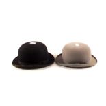 Grey stiffened bowler hat by Dunn & Co plus a black hat by Scott & Co