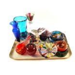 Various items of Art and coloured glass including two Whitefriars style ashtrays