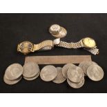 A silver jockeys cap caddy spoon, various crowns,