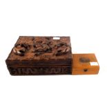 A Chinese dragon carved box plus mauchline Ballochmyle Bridge box