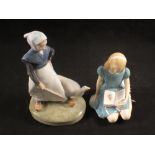 A Royal Doulton figurine Alice HN 2158 plus Copenhagen girl with goose