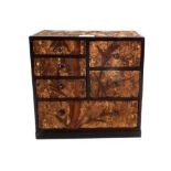 A Meiji period Japanese bark and boxwood marquetry cabinet,