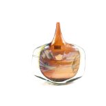 A large Mdina glass fish vase in iridescent colours in axe head shape,