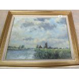 James Chanbury watercolour of a village scene plus an oil on board of a broadland scene,