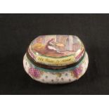 A Sceaux enamel box with painted decoration and inscription 'Old Chairs to Mend',