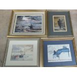 A Victorian Baxter print of a chimney sweep plus other pictures
