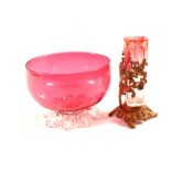 A cranberry glass vase and bowl