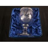 A boxed glass goblet commemorating the investiture of the Prince of Wales, signed by David Williams,