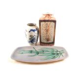 Chinese and Japanese floral vases plus a bamboo decorated plate