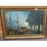 Phillip Harvey oil on canvas of South Quay Gt Yarmouth with vessels and figures,