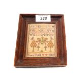 An 1863 miniature alphabet sampler, signed Cara Child,