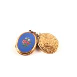 Two yellow metal lockets (one as found)