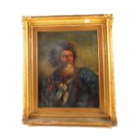 An oil on canvas of a fisherman in ornate period gilt frame, bears signature J.