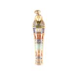 A silver Egyptian revival style propelling pencil in the form of a sarcophagus with enamel