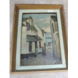 An oil on canvas of a Cornish street scene,