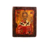A Greek icon on wood panel of St Nicholas,