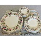 Two trays of Wedgwood Hathaway Rose tea and dinner wares