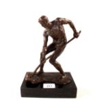 Felix Masseau, bronze of a male artisan on black marble base,