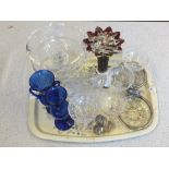 A Victorian overlaid glass table lustre and other glass