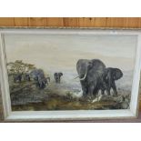 Donald Wallace oil on canvas of African elephants,