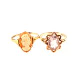 Two 9ct gold cameo and stone set rings