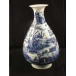 A Chinese blue and white landscape narrow neck vase