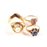 Four various rings, two 9ct gold rings one set white and blue stones,