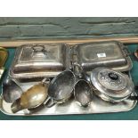 A three piece silver plated tea set,