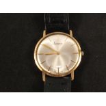 A 9ct gold gents Accurist 21 Jewels wristwatch on black leather strap