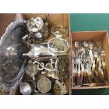 Two boxes of silver plate plus Denby cutlery
