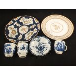 A pair of 18th Century Worcester blue and white chinoiserie cups plus other Worcester china (some