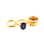 Three 22ct gold rings, one stone set,