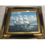 An oil on canvas of a three masted ship, signed Webb 1872,