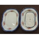 A pair of Victorian floral meat plates plus a drainer