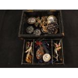 A jewellery box and contents including vintage ladies wristwatches, micro mosaic brooches,
