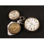 Two silver fob watches plus a pocket watch