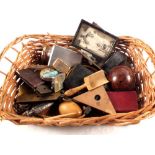 A basket of small sundries including scales,