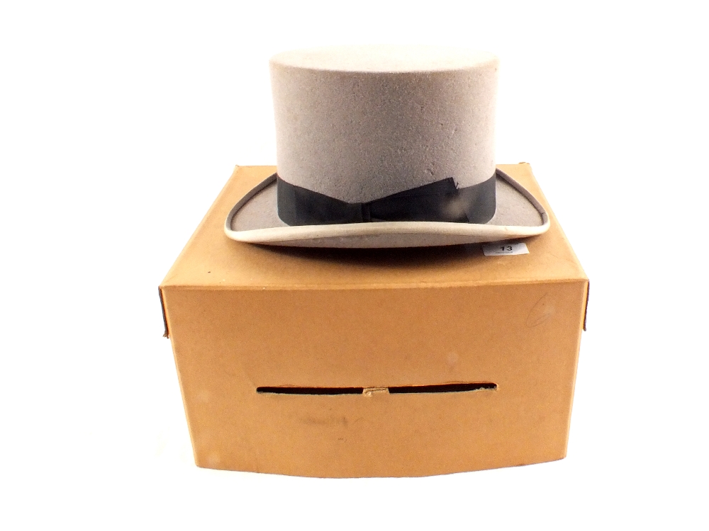 A boxed Dunn & Co grey top hat